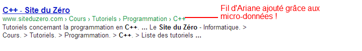 Nous pouvons ajouter un Fil d'Ariane à la place de l'URL grâce aux micro-données !