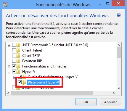 Cocher pour installer Hyper-V
