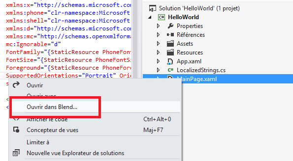 Démarrage de Blend depuis Visual Studio