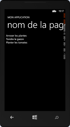 Une ListBox contenant 3 éléments positionnés par XAML