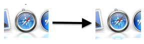 Une application ouverte à gauche (pastille) et une application quittée à droite