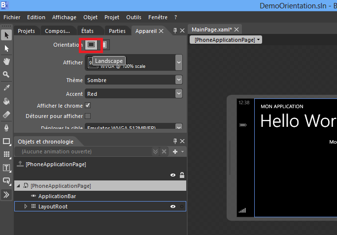 Passer en mode paysage dans Blend