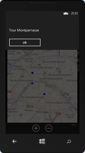 Le clic sur une punaise nous déclenche l'affichage d'un message