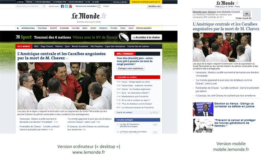 Les deux sites du journal Le Monde