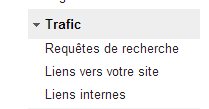 Menu Trafic des outils pour les webmasters