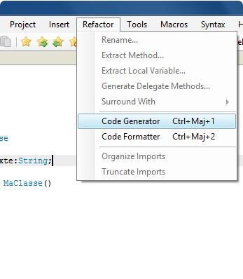 2. Sélectionner l'option 'Code Generator'