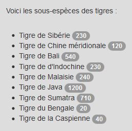 Badges dans une liste