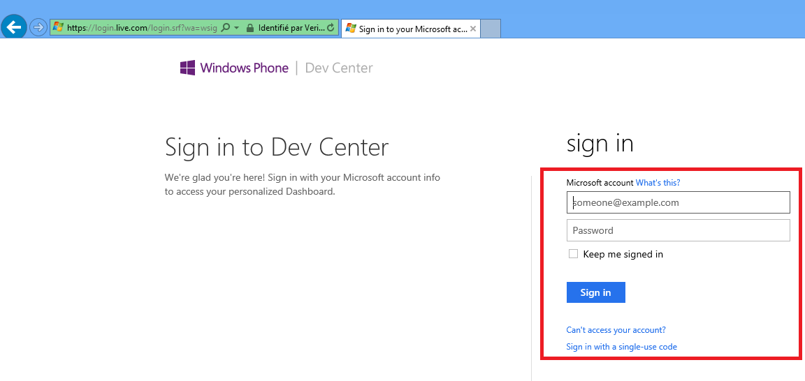 Authentification avec compte Windows Live