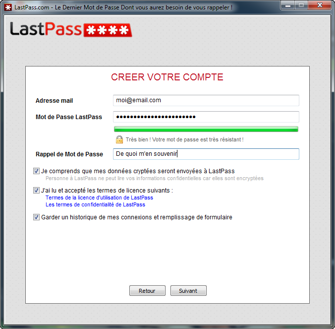 Créez votre compte... et choisissez bien votre mot de passe principal !