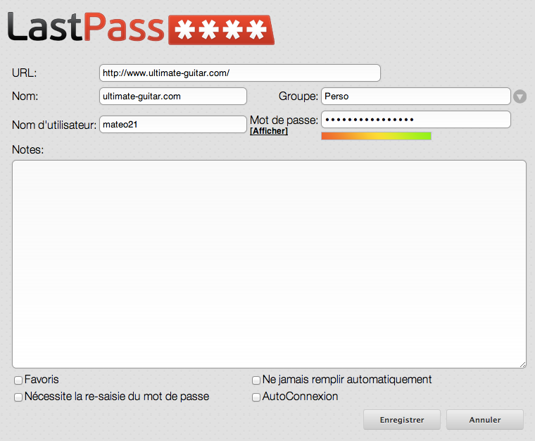 Modifier les informations sur le mot de passe avant de l'enregistrer