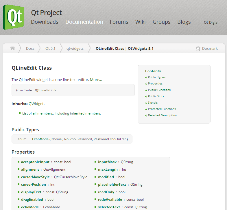 Documentation de QLineEdit
