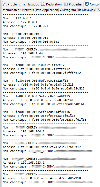 Utilisation de NetworkInterface