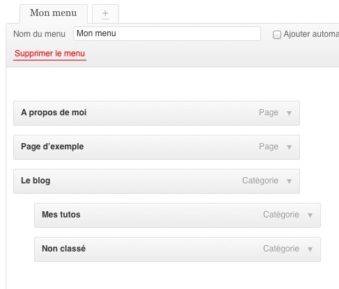L'interface de gestion des menus