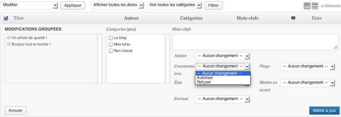 L'activation des commentaires peut être groupée