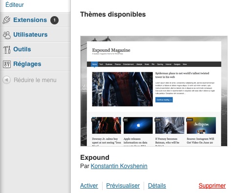 Les thèmes peuvent être installés manuellement