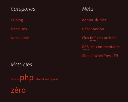 Le pied de page affiche le widget fraichement ajouté