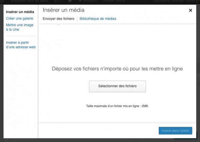 L'interface pour l'envoi des médias