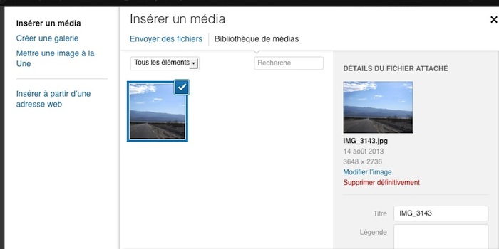 Envoie de l'image sur le serveur