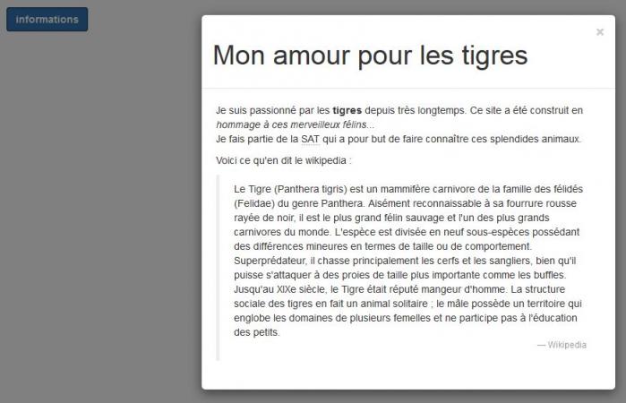 Une page HTML dans une fenêtre modale