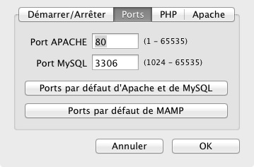 Les ports d'Apache et MySQL sont mis à jour
