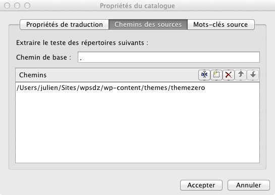Le chemin vers vos fichiers sources