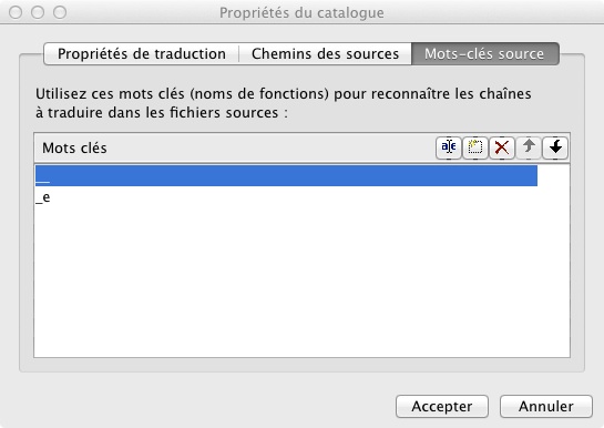 Les noms des fonctions de traductions