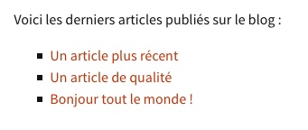 Affichage des trois derniers articles