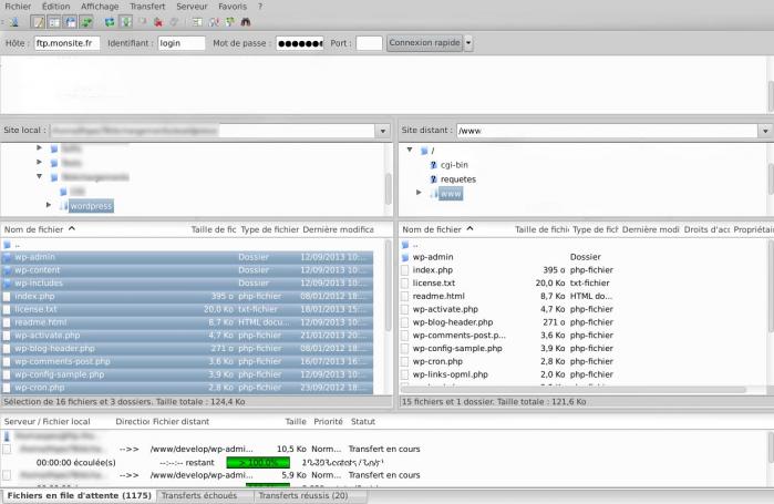 Transfert des fichiers de WordPress dans le répertoire