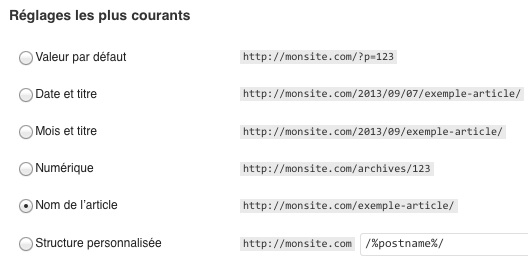 Réglage des paramètres en fonction des URLs souhaitées