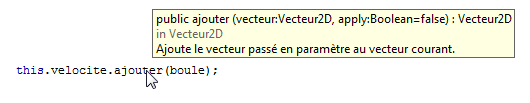 Une infobulle de Flashdevelop tirant des informations du commentaire de documentation