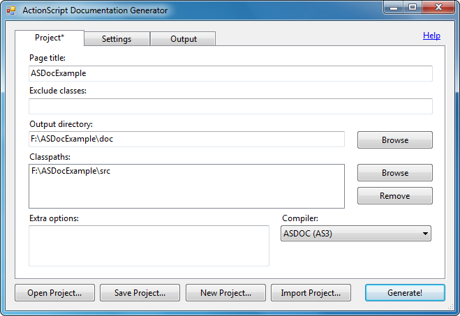 Interface pour le générateur de documentation