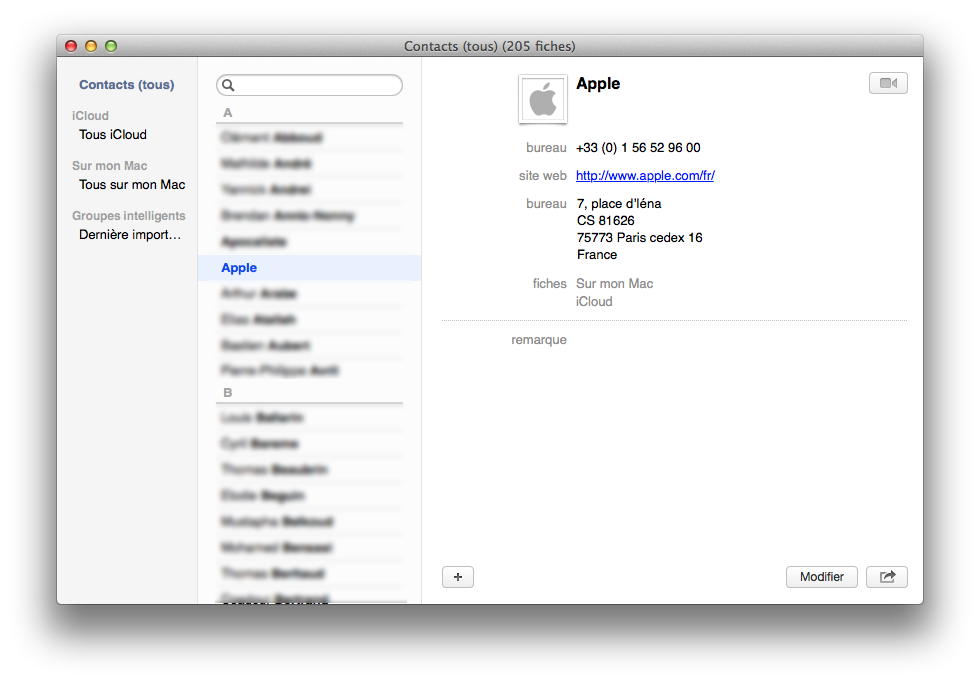 L'application Contacts