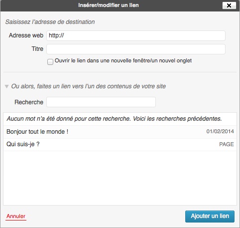 Édition du lien à insérer