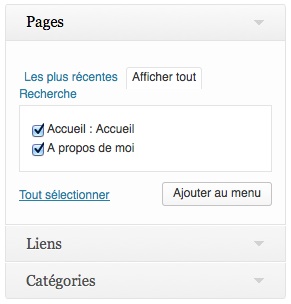 Ajoutez les pages dans le menu