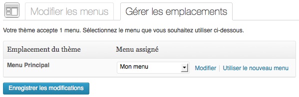 Sélectionnez le menu à utiliser avec ce thème