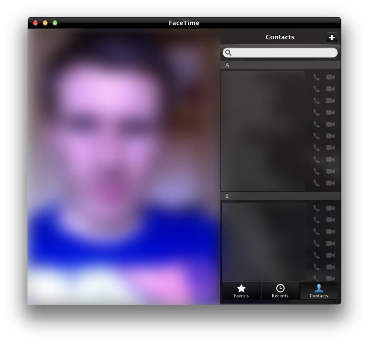 Écran principal de FaceTime