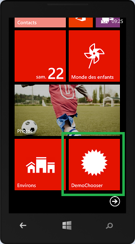 Notre application est épinglée et nous voyons sa tuile sur la page d'accueil