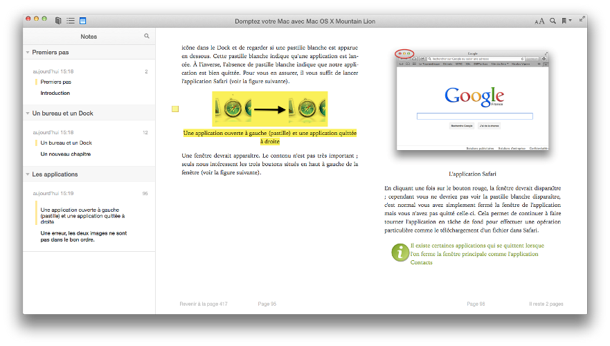 Liste des notes dans iBooks