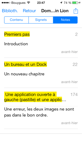 Notes dans iBooks pour iOS