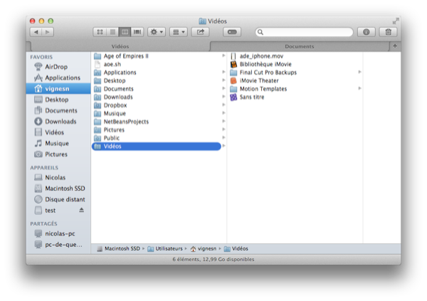 Deux onglets ouverts dans Finder