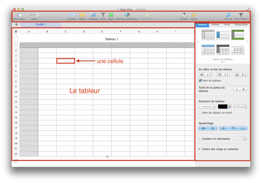 L'interface de Numbers