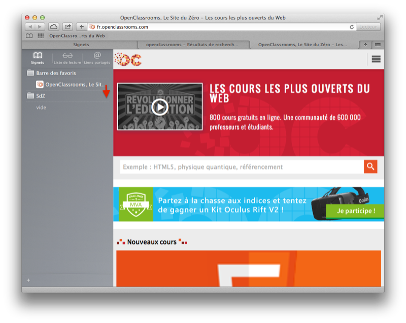 Déplacez un signet dans un dossier