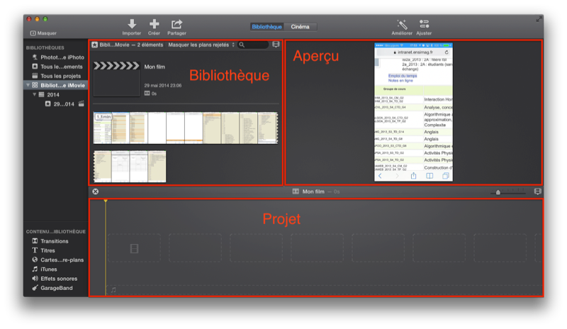 L'interface d'iMovie