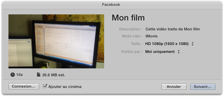 Exporter votre film vers Facebook