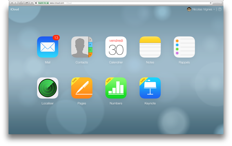 L'interface web d'iCloud