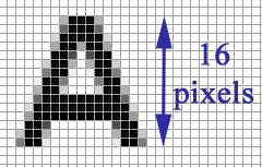 Une lettre de 16 pixels de hauteur