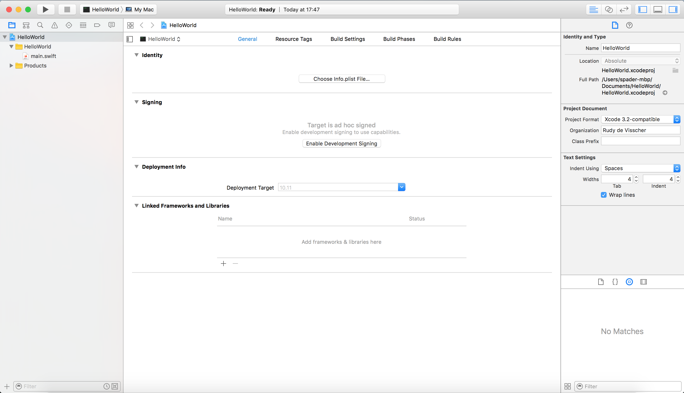 Interface de Xcode à son lancement