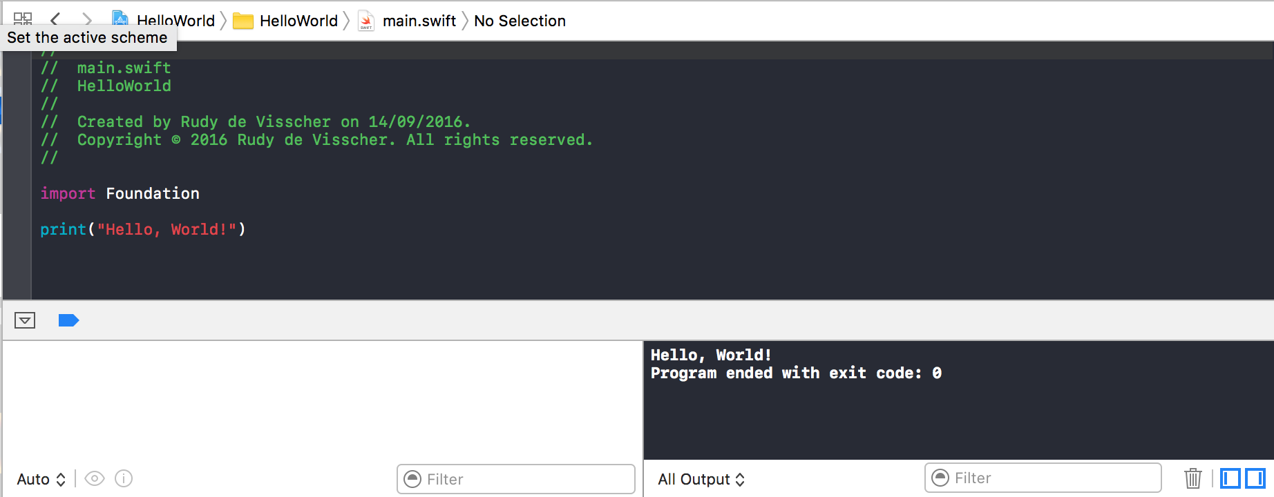 Exécution du Hello World