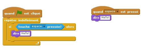 Séquence comprenant une instruction conditionnelle à gauche, Gestion d'évènement à droite