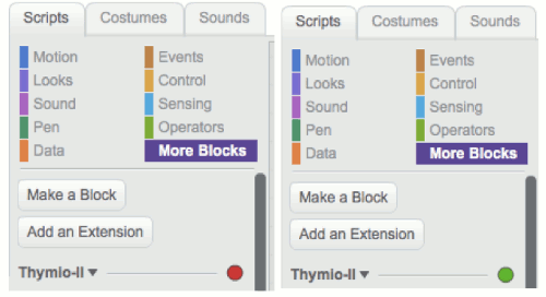 Le menu de Scratch pour Thymio